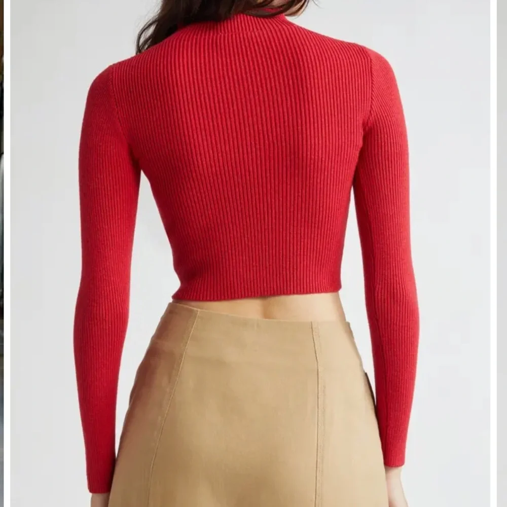 FARM Rio Red Ribbed Long-Sleeve Crop Top - Picture 4 of 12